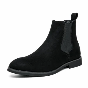 Bottines Chelsea homme noires veloutées à bout arrondi sous différents angles