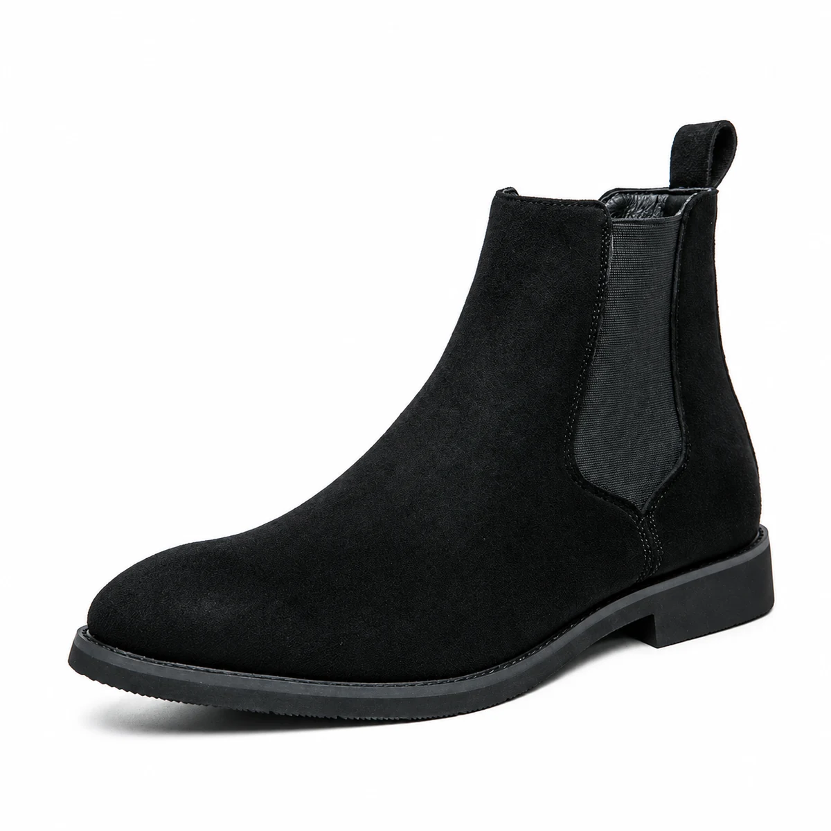 Bottines Chelsea homme noires veloutées à bout arrondi sous différents angles