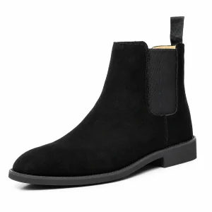 Bottines Chelsea noires pour homme en velours à bout effilé