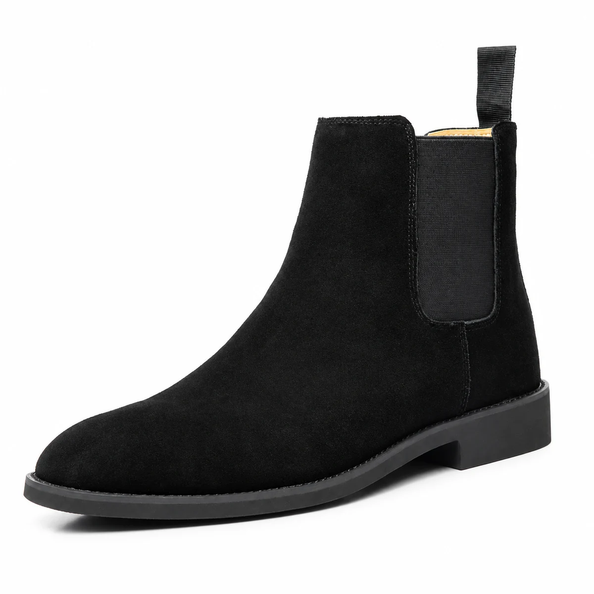 Bottines Chelsea noires pour homme en velours à bout effilé