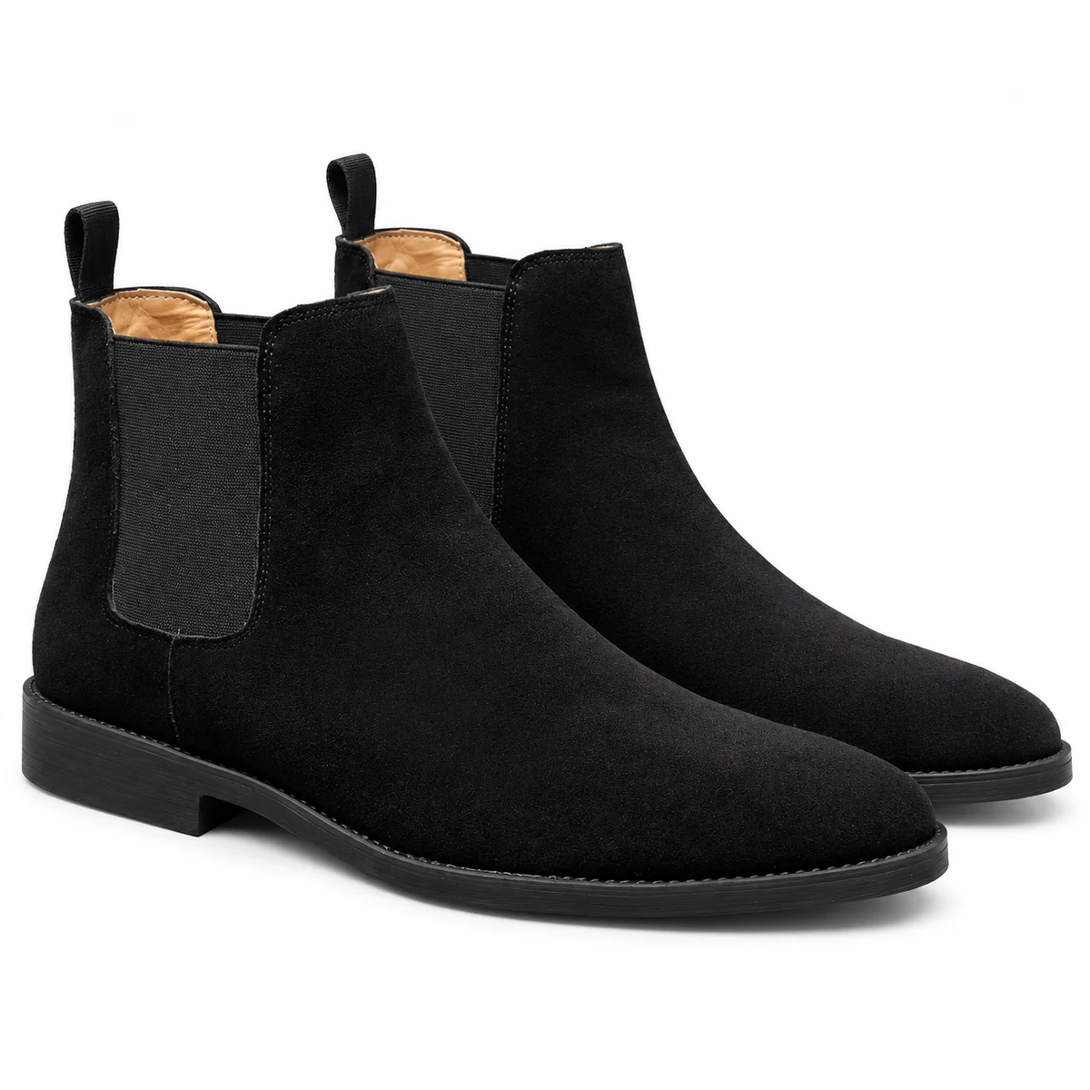 Détails des bottines Chelsea masculines noires avec finition veloutée