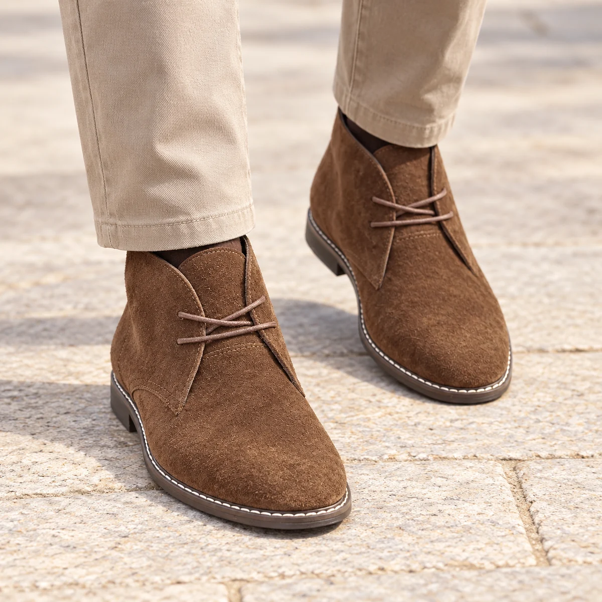 Détail de la semelle des bottines chukka homme marron à lacets
