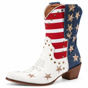 Bottines cowboy pour femme avec motif drapeau américain coloré