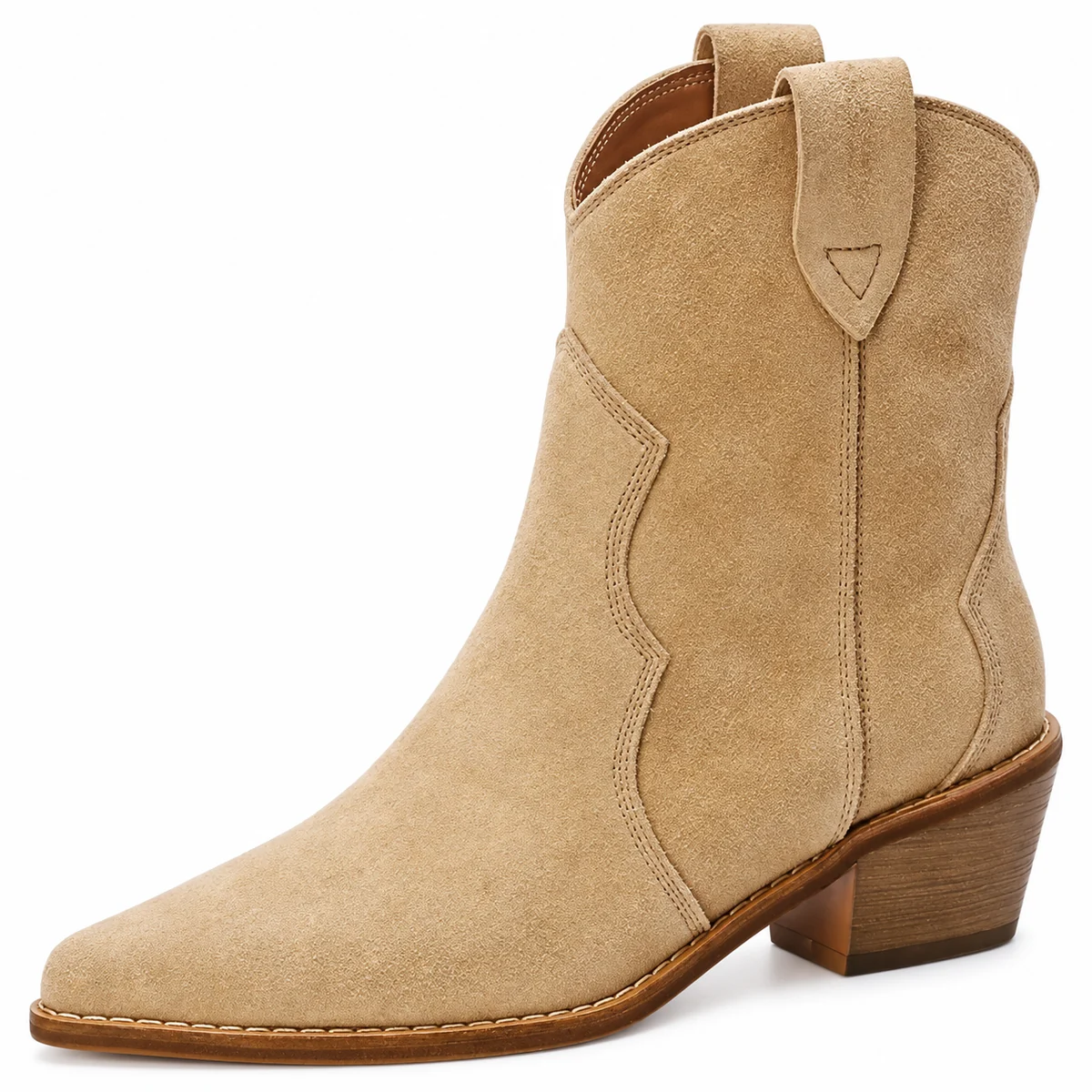 Bottines femme cowboy beiges avec détails de col découpé mode