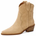 Bottines cowboy pour femme beiges avec col découpé élégantes