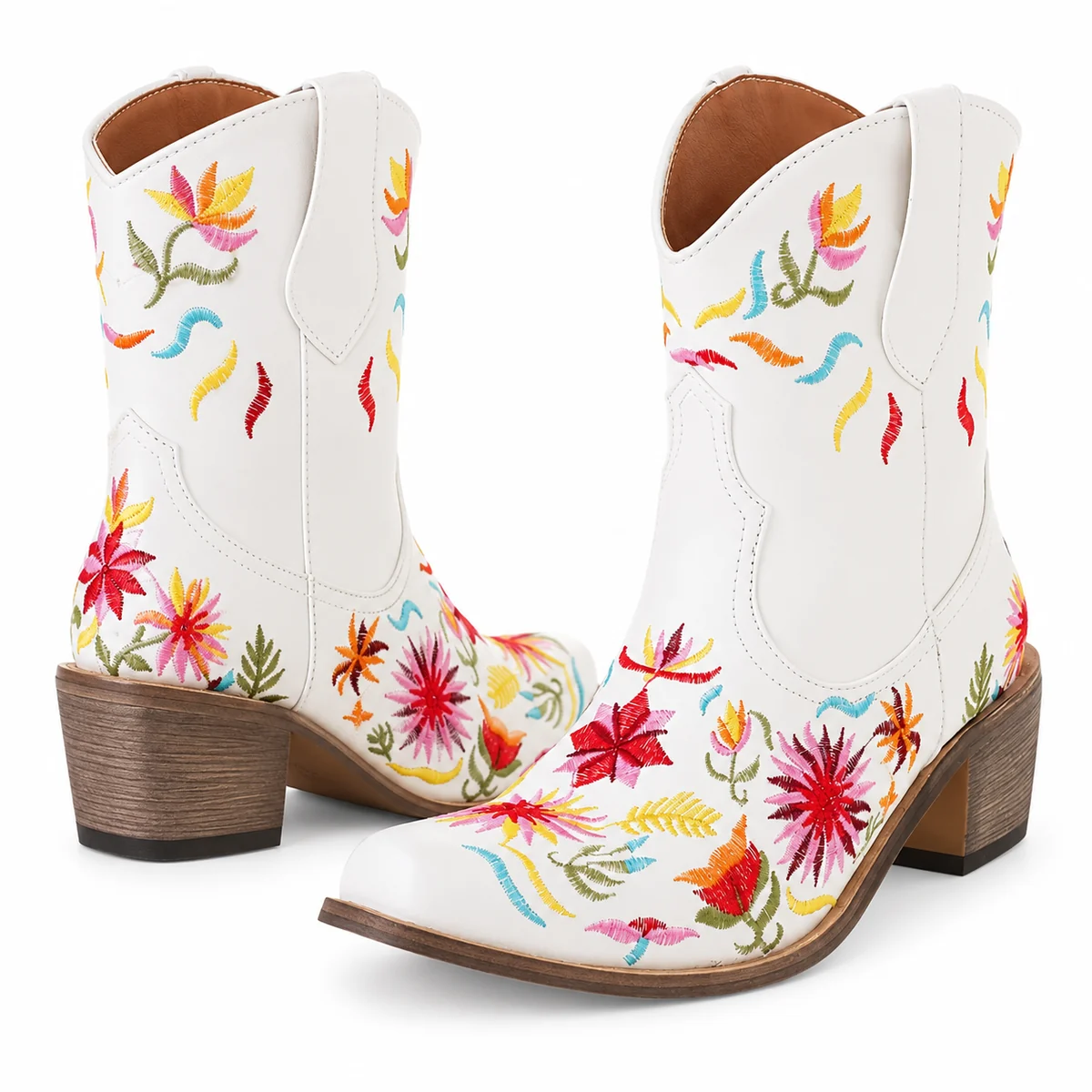 Chaussures cowboy blanches à motifs floraux idéales pour femme