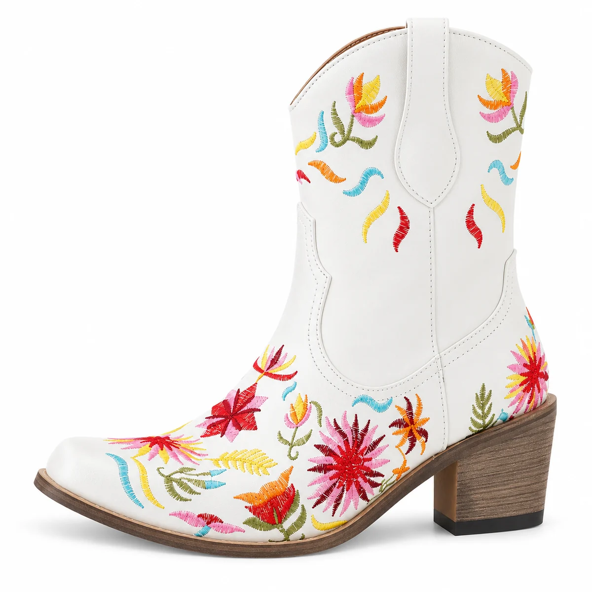 Bottines femme élégantes blanches à fleurs multicolores pour été