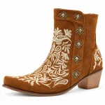 Bottines cowboy Femme camel avec motifs floraux et ornements rustiques