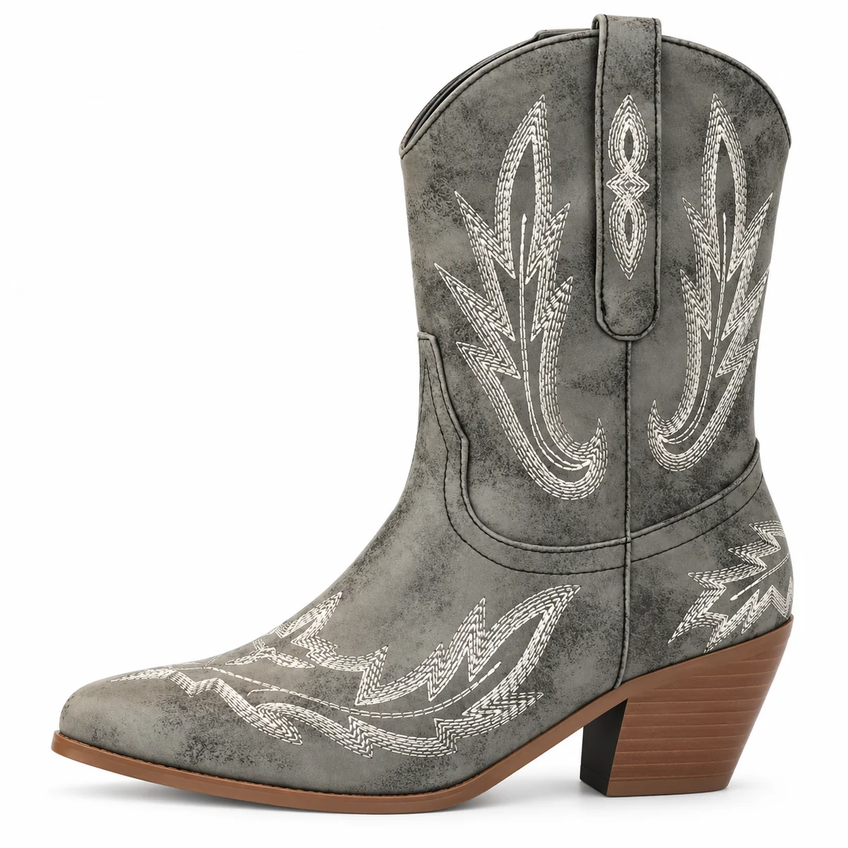 Bottines cowgirl femme avec détails brodés en gris clair