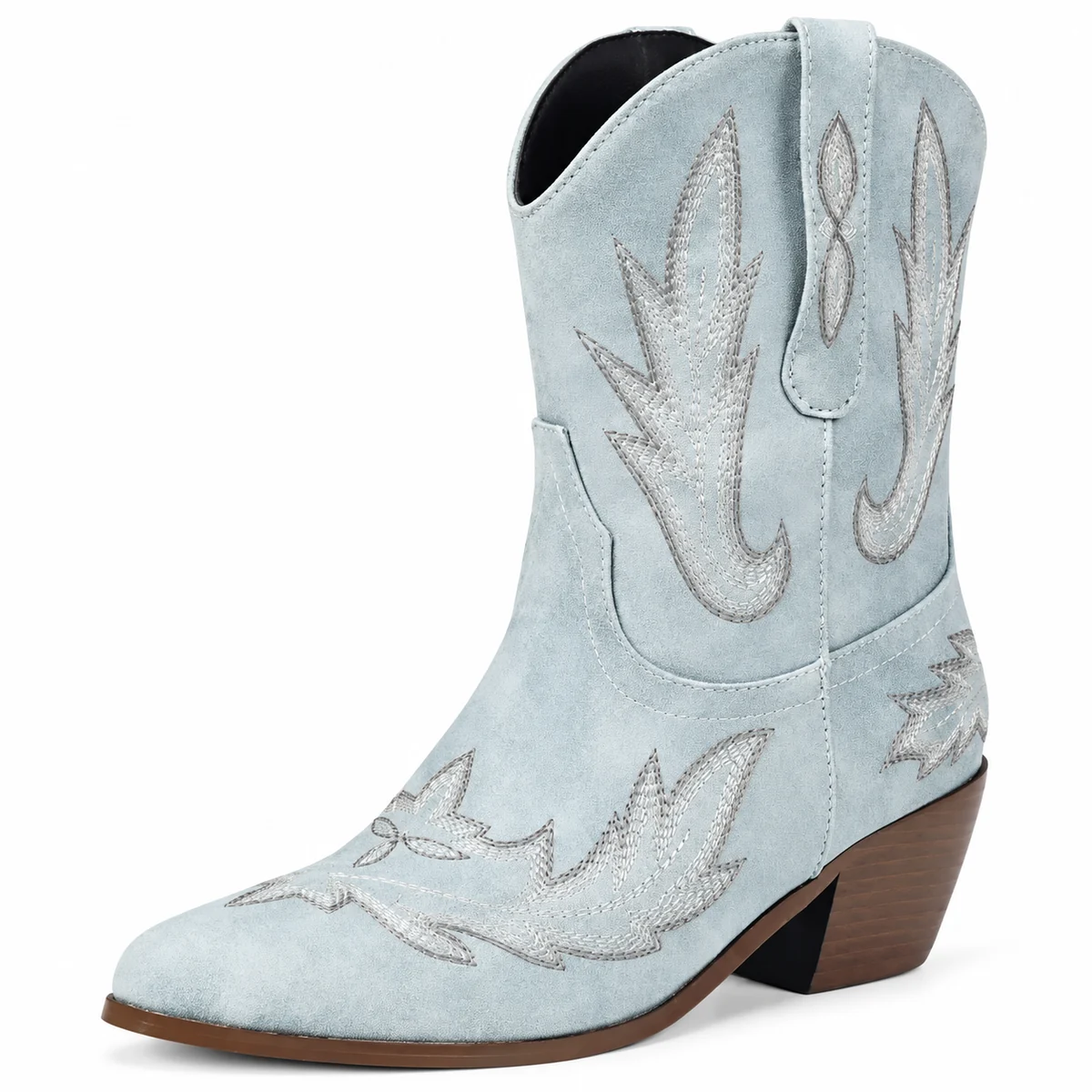 Bottines western femme grises avec détails brodés pour look tendance