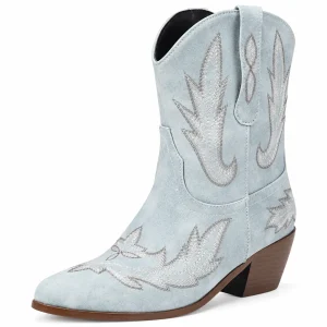 Bottines cowboy femme grises avec broderies western élégantes