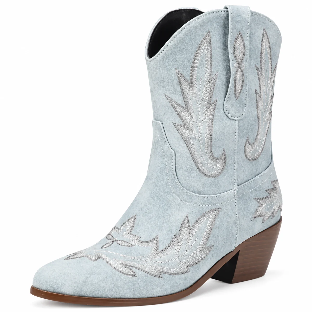 Bottines cowboy femme grises avec broderies western élégantes