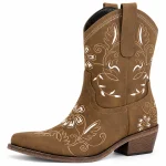 Bottines cowboy femme marron avec broderies florales élégantes