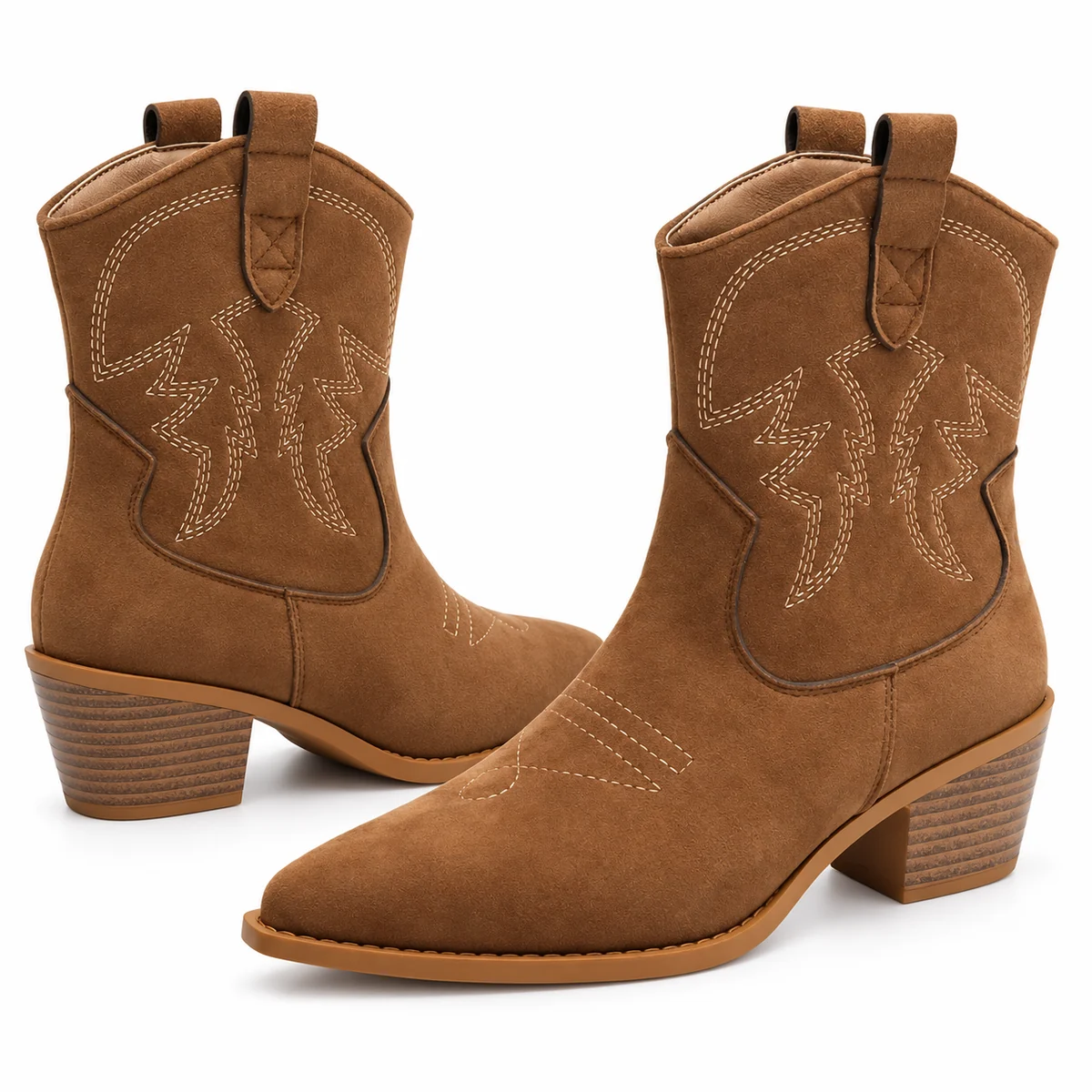 bottines cowboy femme marron a finition veloutee et broderies vue complementaire