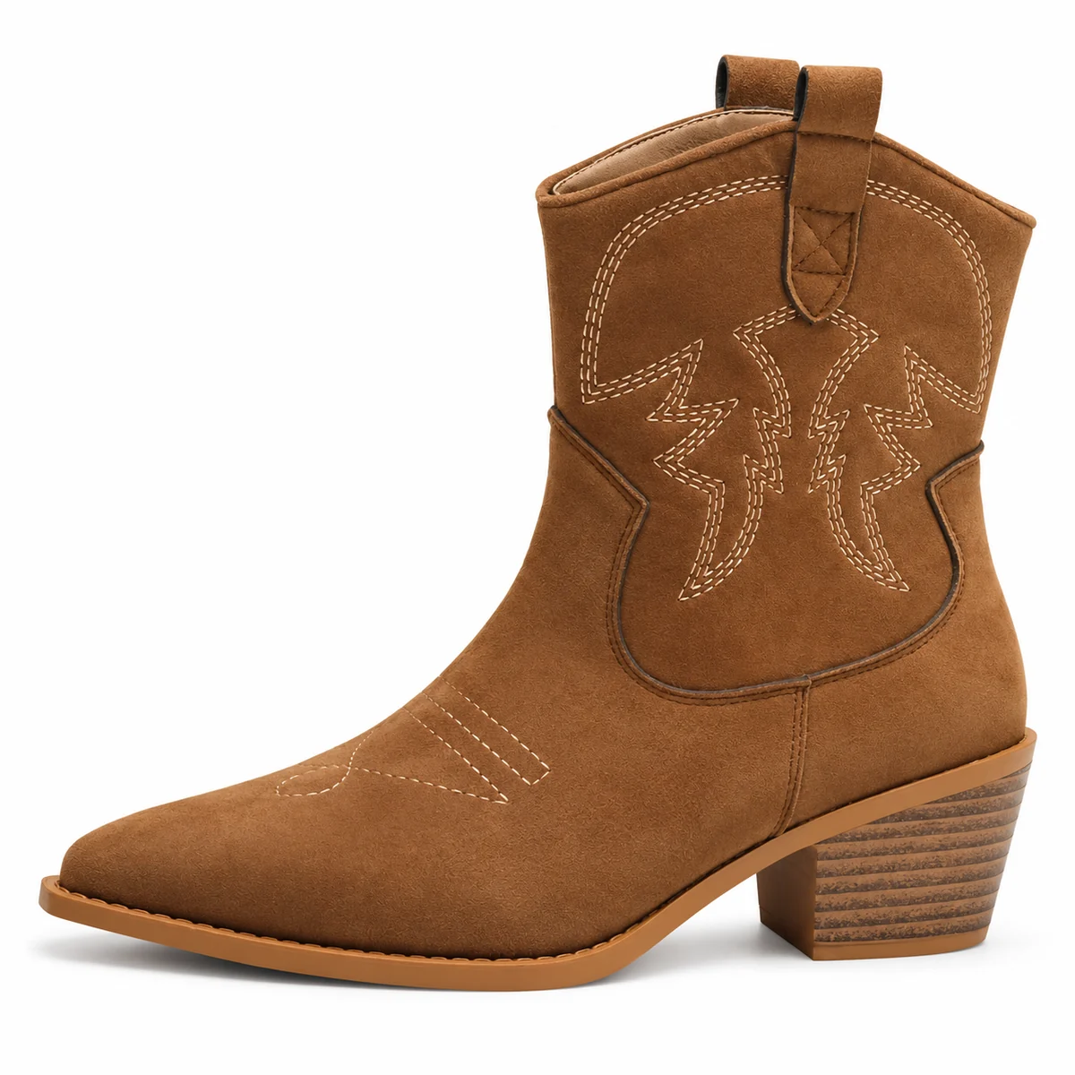 bottines cowboy femme marron a finition veloutee et broderies vue laterale
