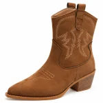 bottines cowboy femme marron a finition veloutee et broderies vue principale