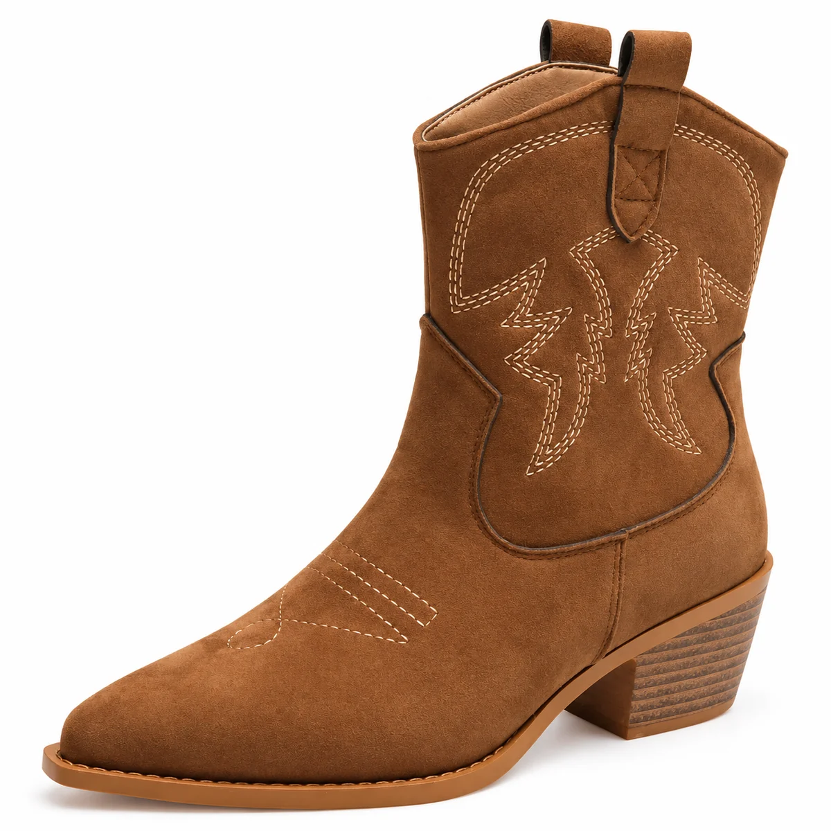 bottines cowboy femme marron a finition veloutee et broderies vue principale