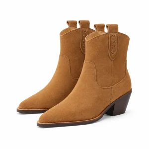 Bottines cowboy femme marron fourrées avec col découpé style hiver