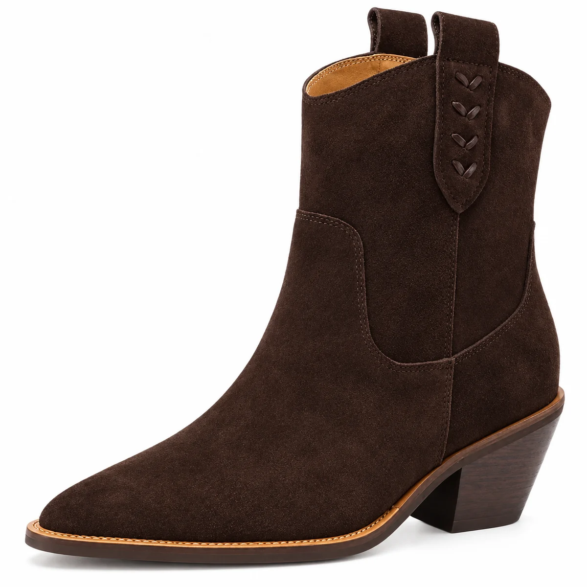 Bottines cowboy pour femme en velours marron avec détails de lacets latéraux