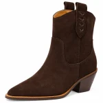 Bottines cowboy femme marron veloutées avec lacets latéraux élégantes