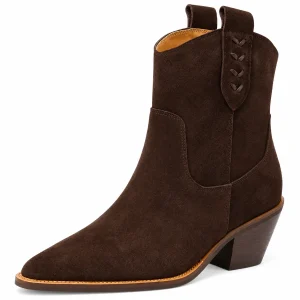 Bottines cowboy femme marron veloutées avec lacets latéraux élégantes