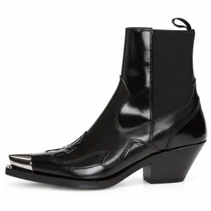 Bottines cowboy femme noires à bout métallisé pied en vue