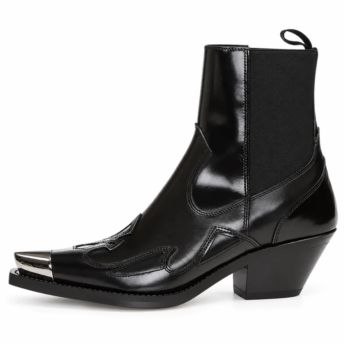 Bottines cowboy femme noires à bout métallisé pied en vue
