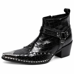 Bottines cowboy femme noires avec bride et rivets élégantes