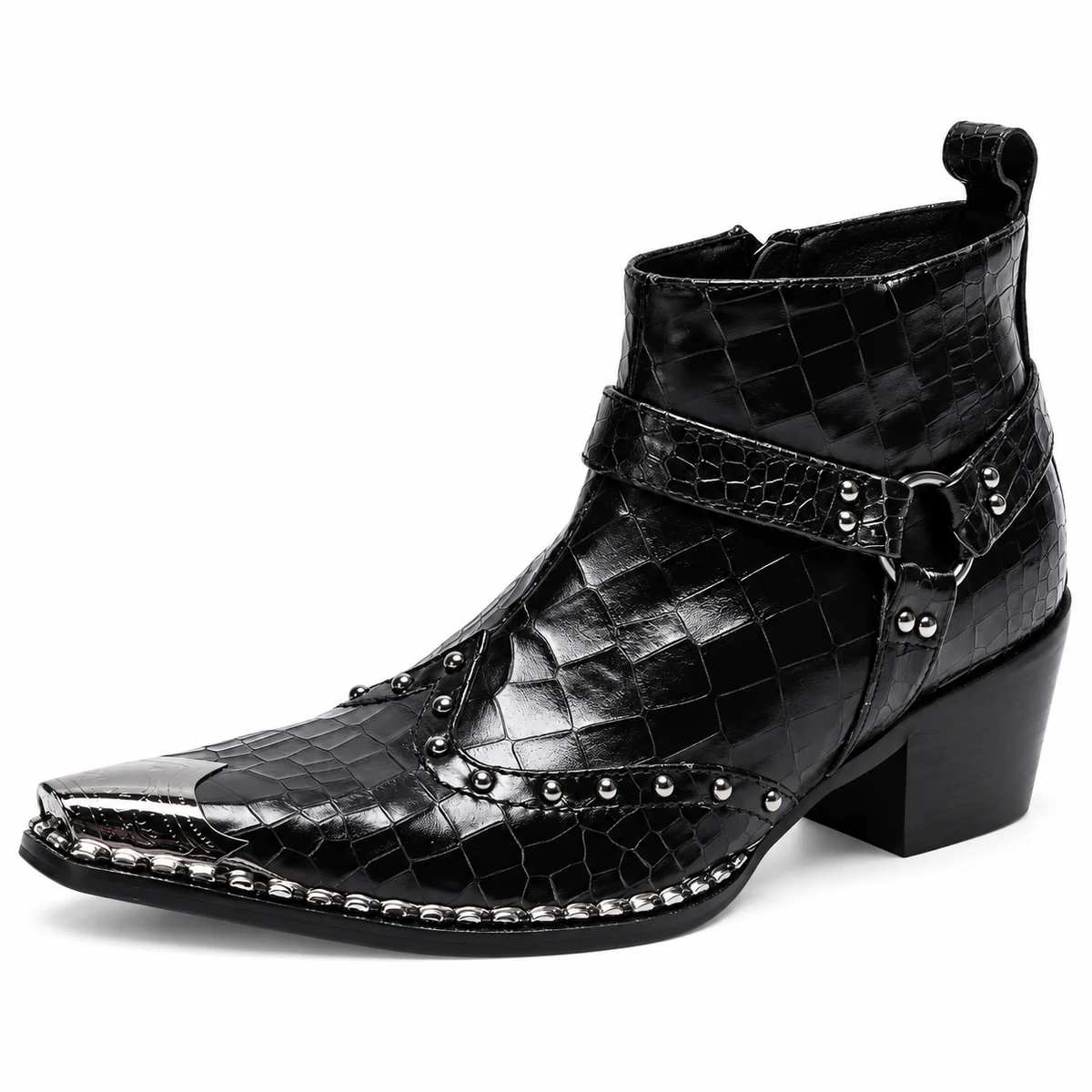 Bottines cowboy femme noires avec bride et rivets élégantes