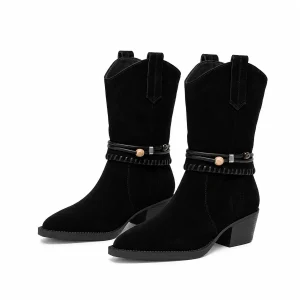 Bottines cowboy pour femme noires avec bride ornée élégantes