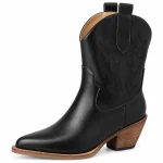 Bottines cowboy femme noires avec coutures discrètes en cuir authentique