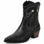 Bottines cowboy femme noires avec étoile brodée pour style western authentique