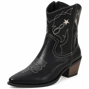 Bottines cowboy femme noires avec étoile brodée pour style western authentique