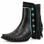 Bottines cowboy femme noires avec franges et perles bleues élégantes