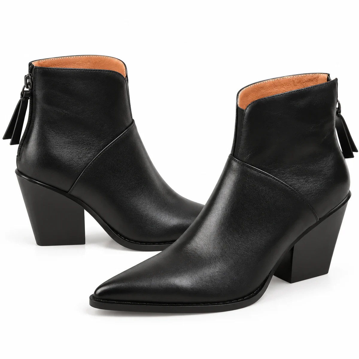 Chaussures femme style cowboy noir avec talon et finition en cuir