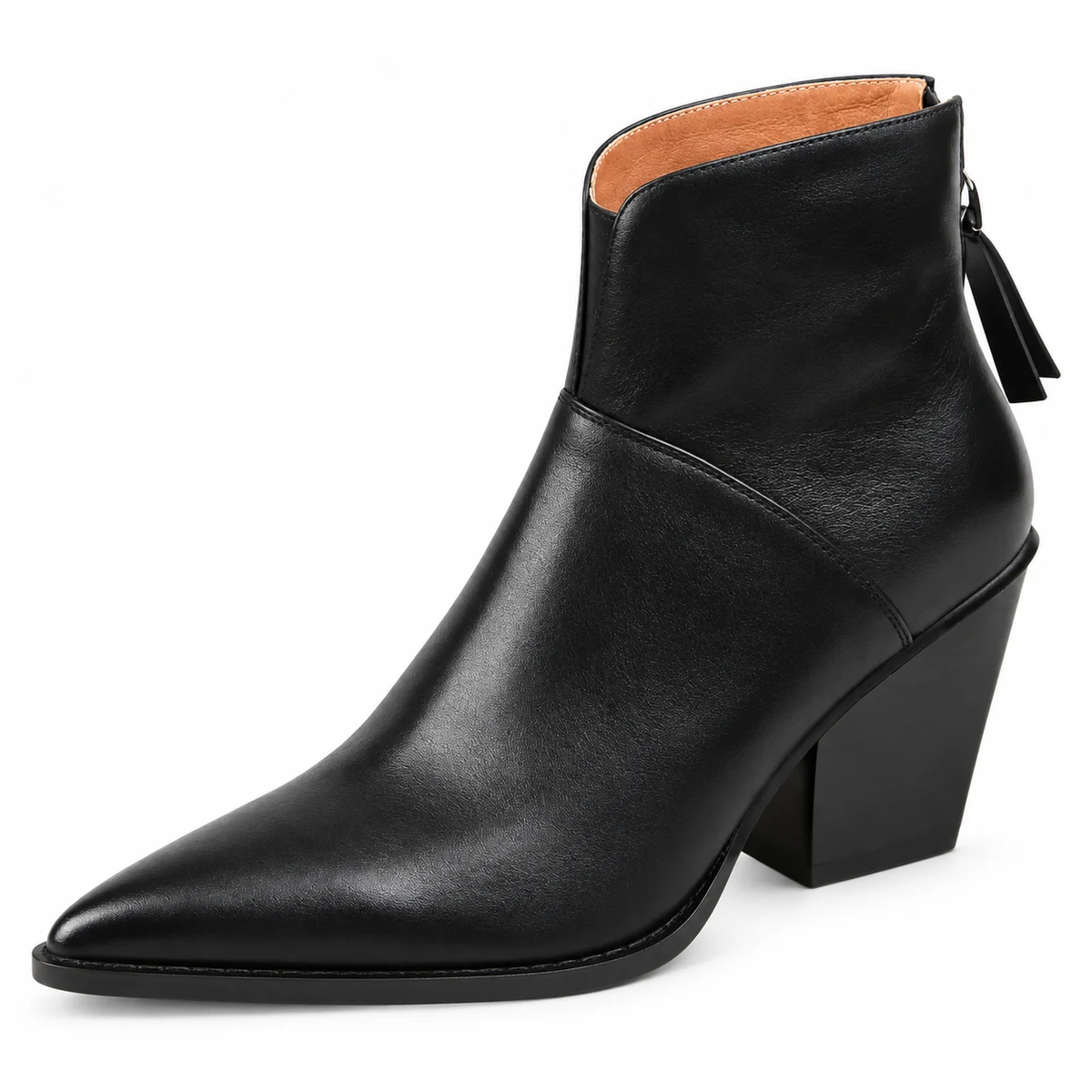 Détail du zip arrière sur les bottines cowboy noires avec talon haut