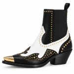 Bottines cowboy femme noires et blanches à rivets avec design tendance
