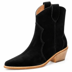 Bottines cowboy femme noires veloutées avec talon bas élégantes