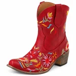 Bottines cowboy femme rouges à fleurs multicolores élégantes