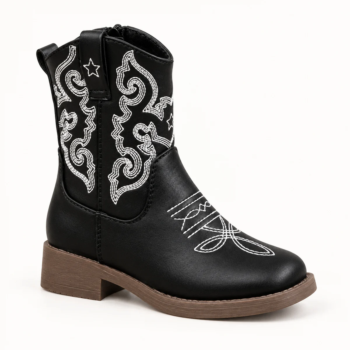 Bottines cowboy pour fille noires à pointes avec broderies blanches
