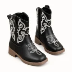 Bottines cowboy fille noires avec broderies blanches élégantes