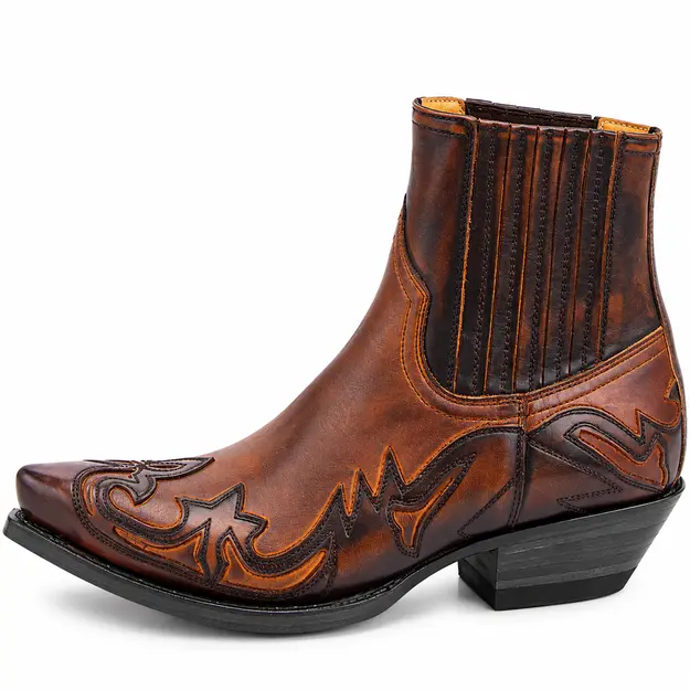 bottines cowboy homme marron brodees a elastiques detail des motifs brodes et des elastiques 44754