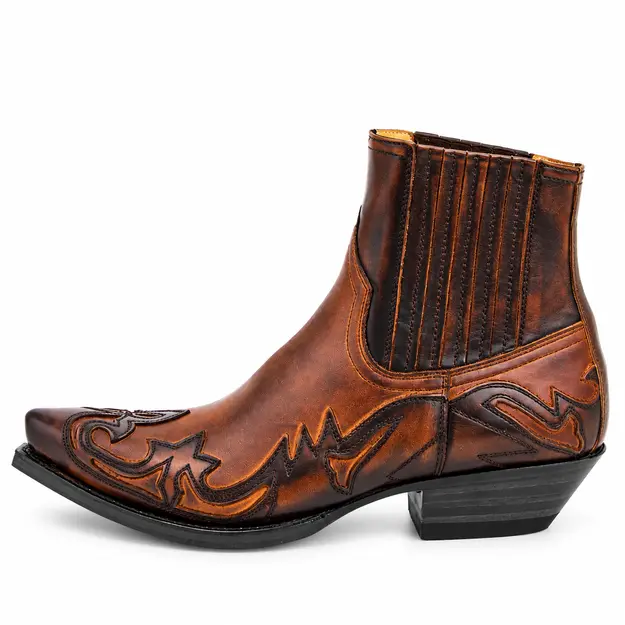 bottines cowboy homme marron brodees a elastiques vue de profil sur fond blanc 44754