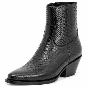 Bottines cowboy noires à effet écailles pour homme