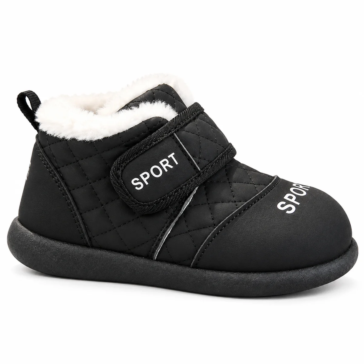 Chaussures d'enfants imperméables fourrées en peluche noir avec scratch pour garçon hiver