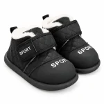 Bottines de neige garçon fourrées en peluche noires avec scratch pour hiver chaud
