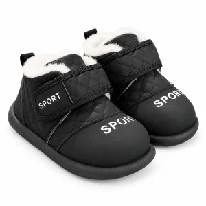 Bottines de neige garçon fourrées en peluche noires avec scratch pour hiver chaud