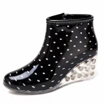 Bottines de pluie femme à pois avec talon compensé transparent stylé