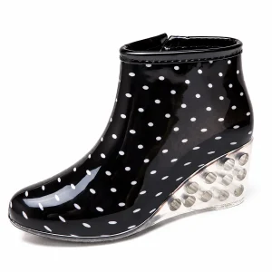 Bottines de pluie femme à pois avec talon compensé transparent stylé