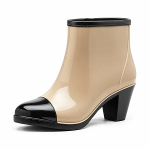 bottines de pluie femme beiges et noires a talon lot18b vue principale